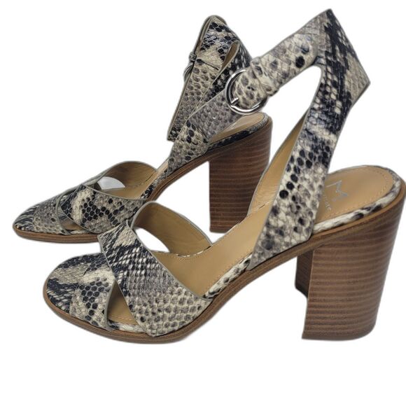 NWOT Marc Fisher Orla Ltd Heeled Sandal in Snake size 9 shoe Real Wood Heel - Picture 1 of 11